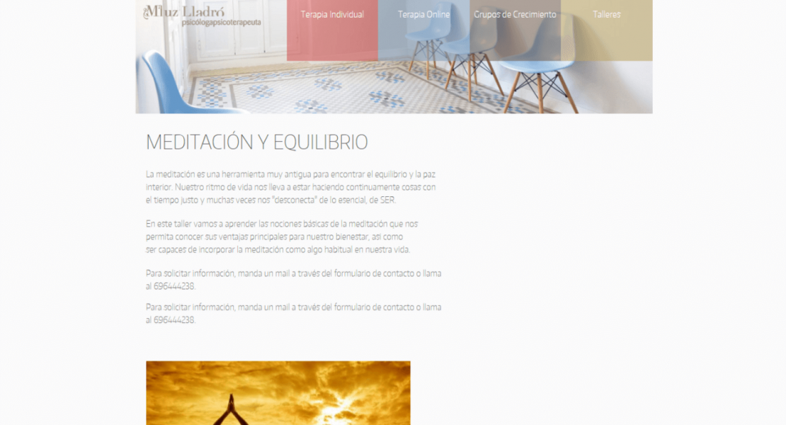Ejemplo de una página de taller de Psicoterapia y Desarrollo. Diseño y desarrollo web de Luthiers de Webs.