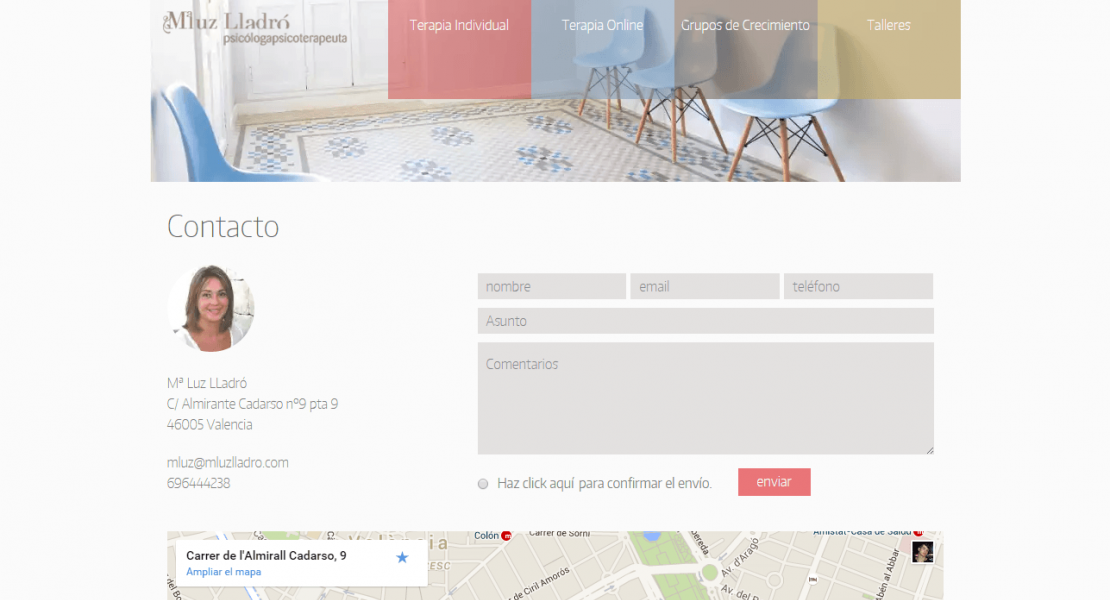 Página de contacto de Psicoterapia y Desarrollo. Diseño y desarrollo web de Luthiers de Webs.