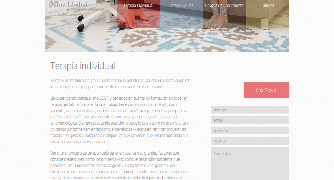 Página del servicio de Terapia individual de Psicoterapia y Desarrollo. Diseño y desarrollo web de Luthiers de Webs.